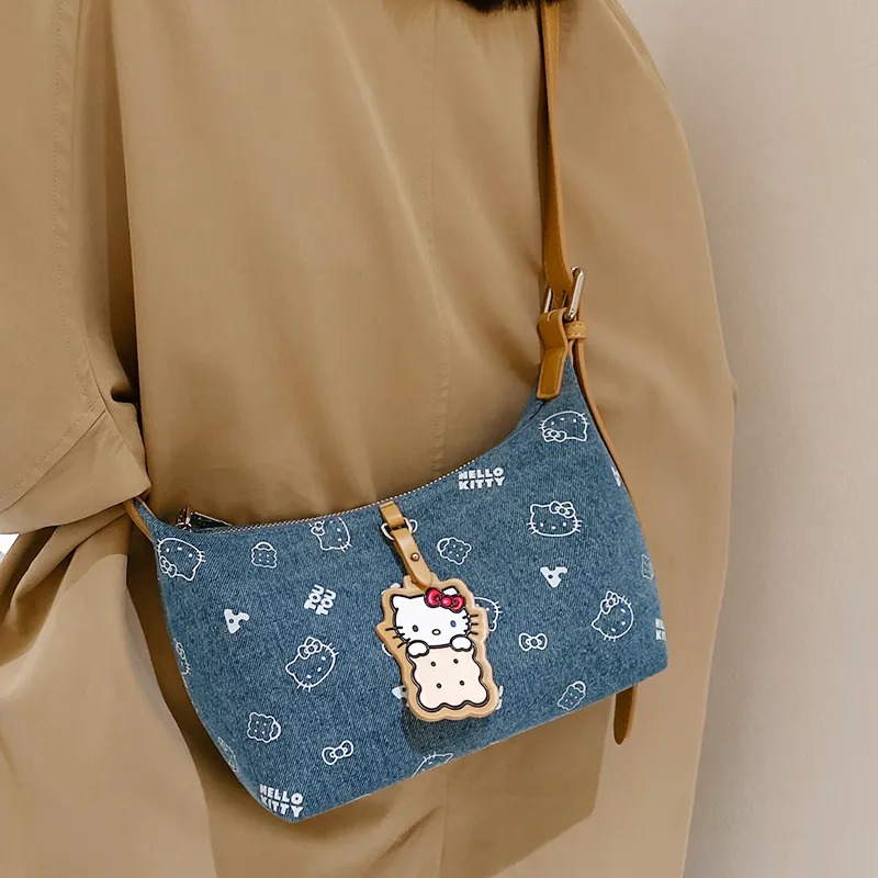 TOUTOU Hello Kitty Collaboration Hello Kitty Fabric Underarm Shoulder Bag Regular Women's Denim Blue-4