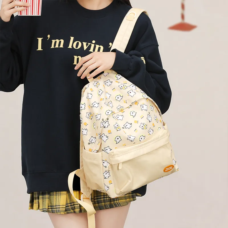 TOUTOU Maltese Collaboration Fabric Backpack Large Size Women's Cream Yellow/Sea Salt Blue-5