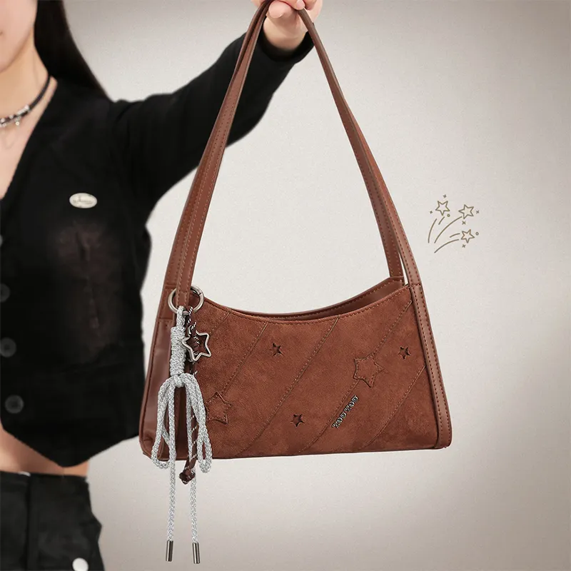 TOUTOU Synthetic Leather Shoulder Bag Medium Size Women's Stars Brown Sand-6