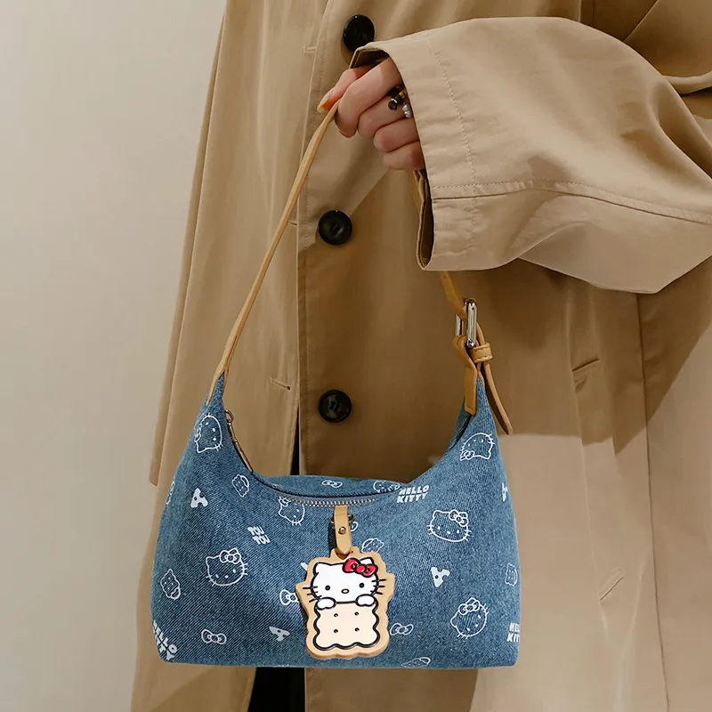 TOUTOU Hello Kitty Collaboration Hello Kitty Fabric Underarm Shoulder Bag Regular Women's Denim Blue-5