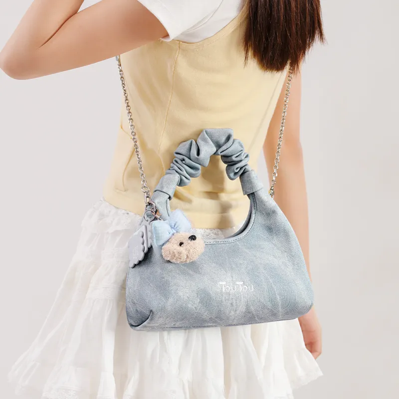 TOUTOU Synthetic Leather Handbag Regular Women's Denim Blue-2