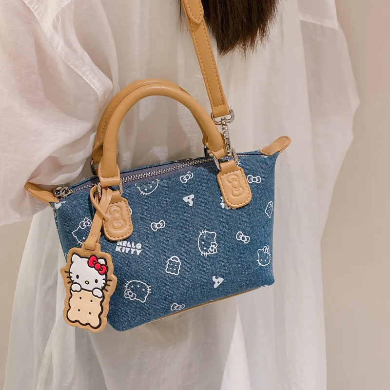TOUTOU Hello Kitty Collaboration Hello Kitty Fabric Handbag Women's Denim Blue-3