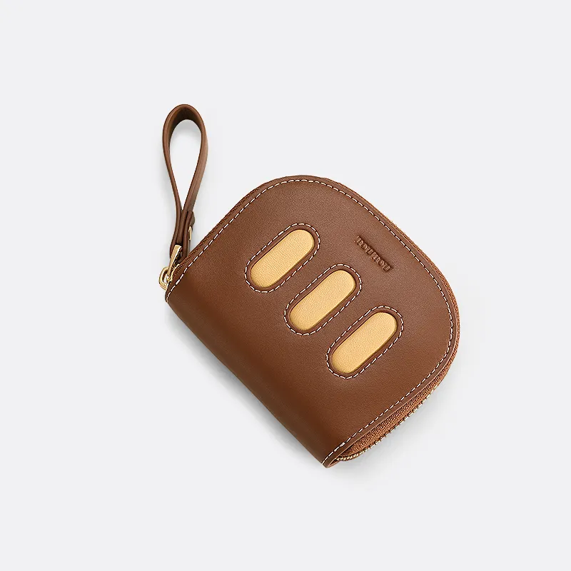 TOUTOU Cow Leather Coin Purse Wallet Regular Women's Chocolate Brown-1