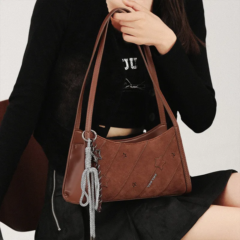 TOUTOU Synthetic Leather Shoulder Bag Medium Size Women's Stars Brown Sand-4