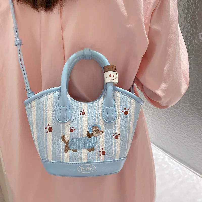 TOUTOU Synthetic Leather Handbag Regular Women's Strawberry Pink/Sea Salt Blue-5