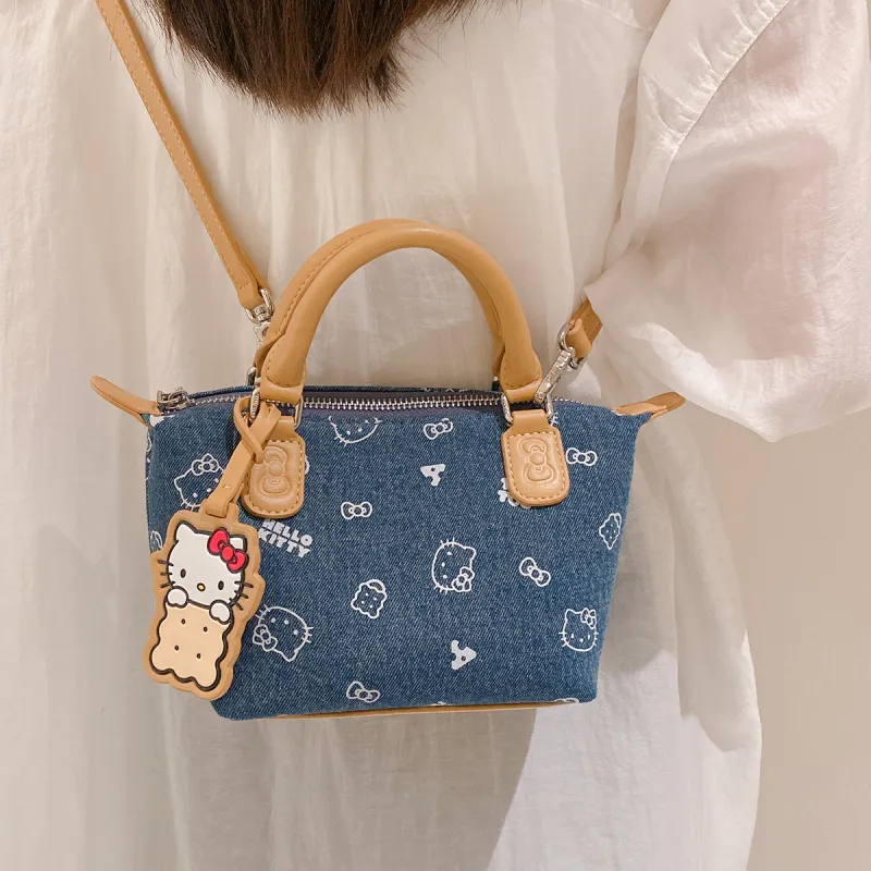 TOUTOU Hello Kitty Collaboration Hello Kitty Fabric Handbag Women's Denim Blue-2