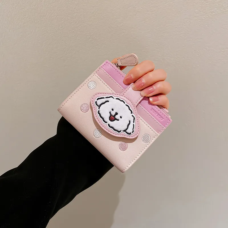 TOUTOU Maltese Collaboration Cow Leather Wallet Regular Women's Strawberry Pink/Milk Tea Apricot-10