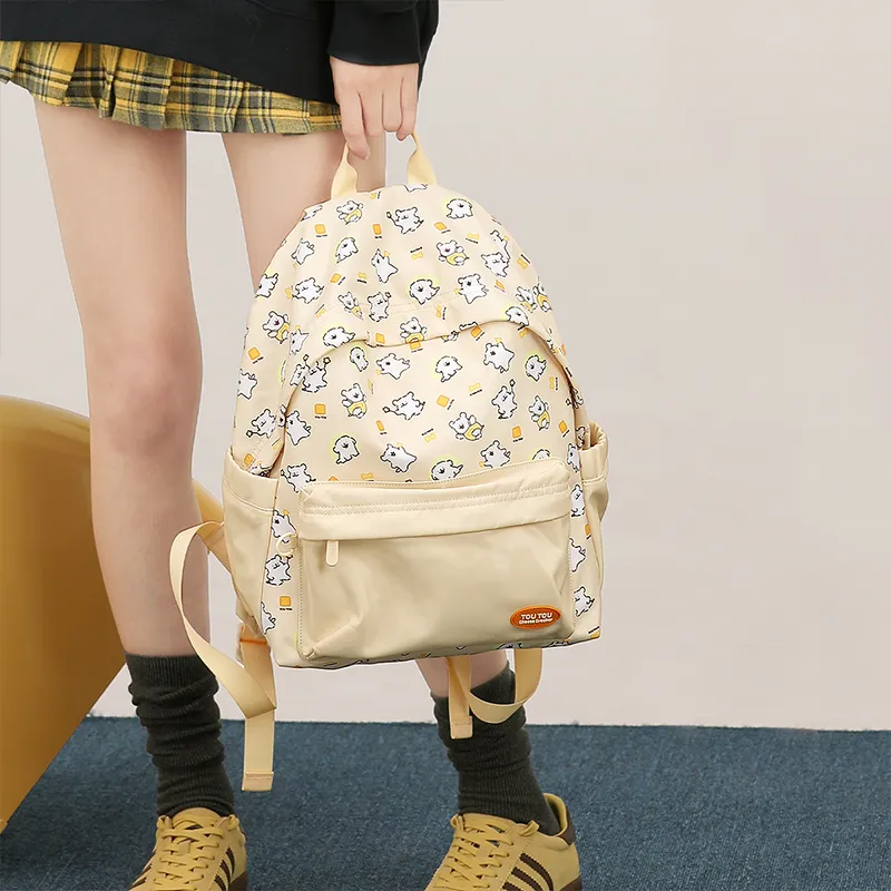TOUTOU Maltese Collaboration Fabric Backpack Large Size Women's Cream Yellow/Sea Salt Blue-6