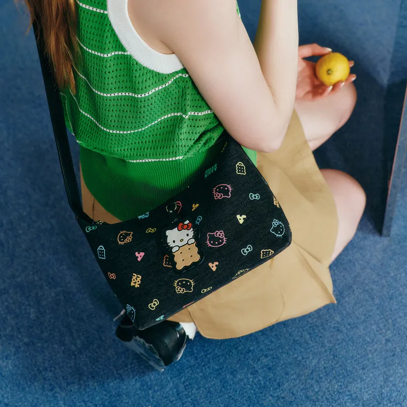 TOUTOU Hello Kitty Collaboration Hello Kitty Fabric Underarm Shoulder Bag Regular Women's Denim Blue-19
