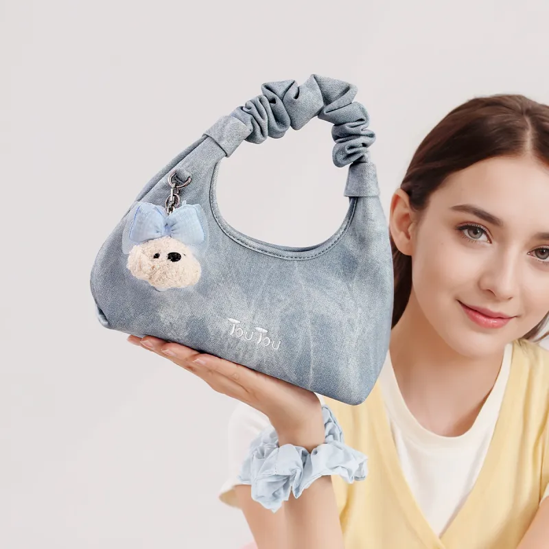 TOUTOU Synthetic Leather Handbag Regular Women's Denim Blue-1
