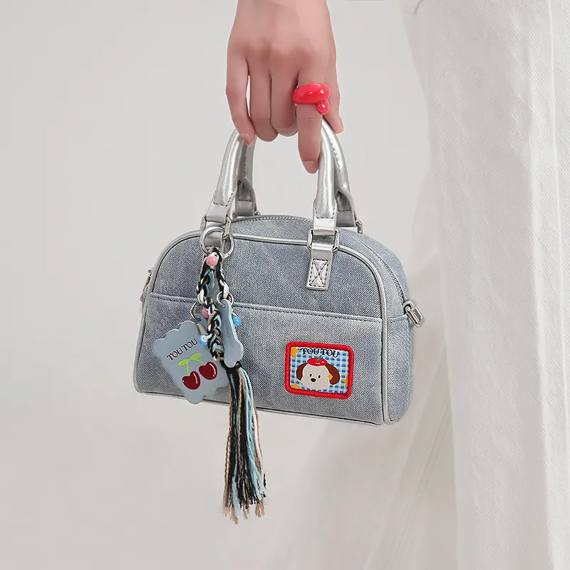 TOUTOU Synthetic Leather Handbag Regular Women's Denim Blue-2