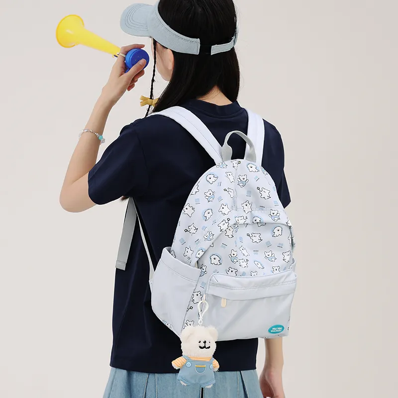 TOUTOU Maltese Collaboration Fabric Backpack Large Size Women's Cream Yellow/Sea Salt Blue-12