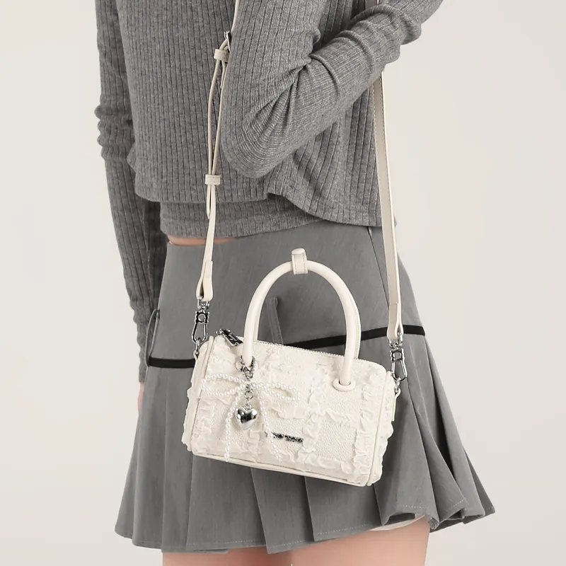 TOUTOU Fabric Handbag Regular Women's White/Blue-3