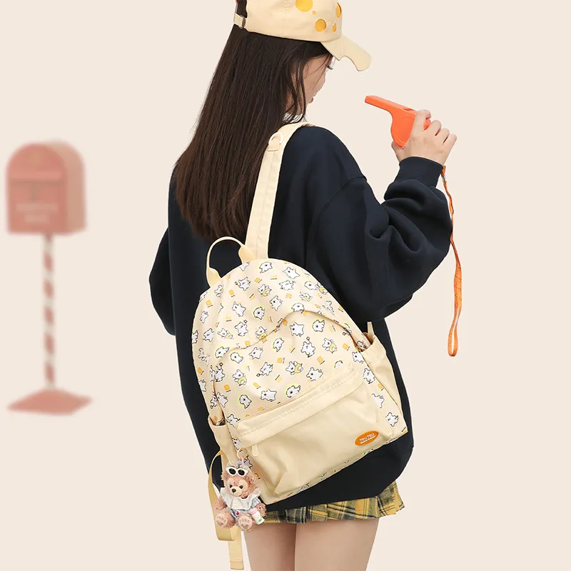 TOUTOU Maltese Collaboration Fabric Backpack Large Size Women's Cream Yellow/Sea Salt Blue-1