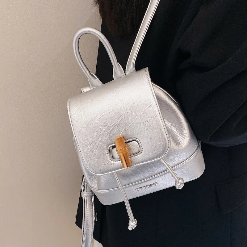 TOUTOU PU Backpack Handbag Medium Size Women's Cream White/Raw Chocolate-4