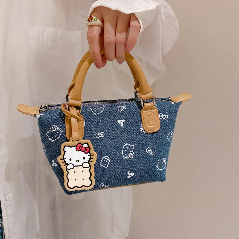 TOUTOU Hello Kitty Collaboration Hello Kitty Fabric Handbag Women's Denim Blue-1
