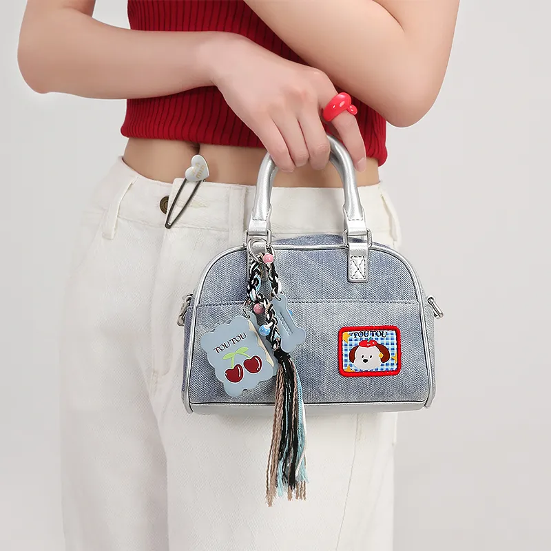 TOUTOU Synthetic Leather Handbag Regular Women's Denim Blue-3