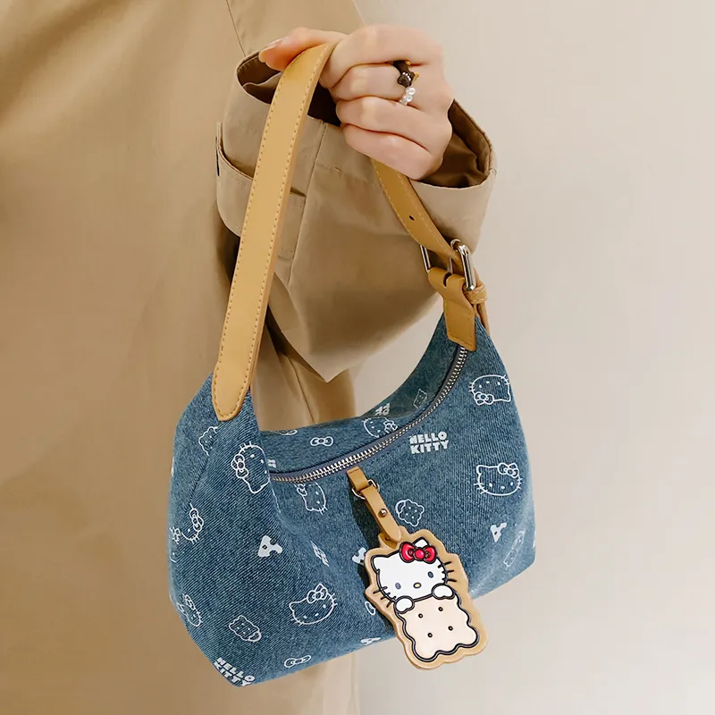 TOUTOU Hello Kitty Collaboration Hello Kitty Fabric Underarm Shoulder Bag Regular Women's Denim Blue-3