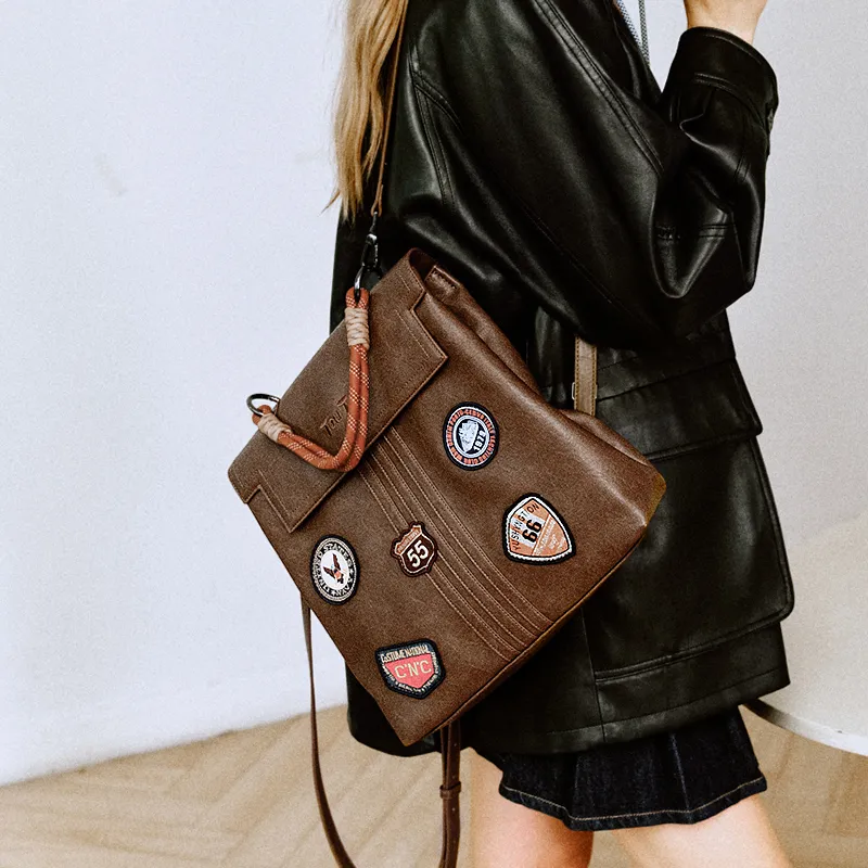 TOUTOU PU Backpack Handbag Tubas Women's American Chestnut Brown-5