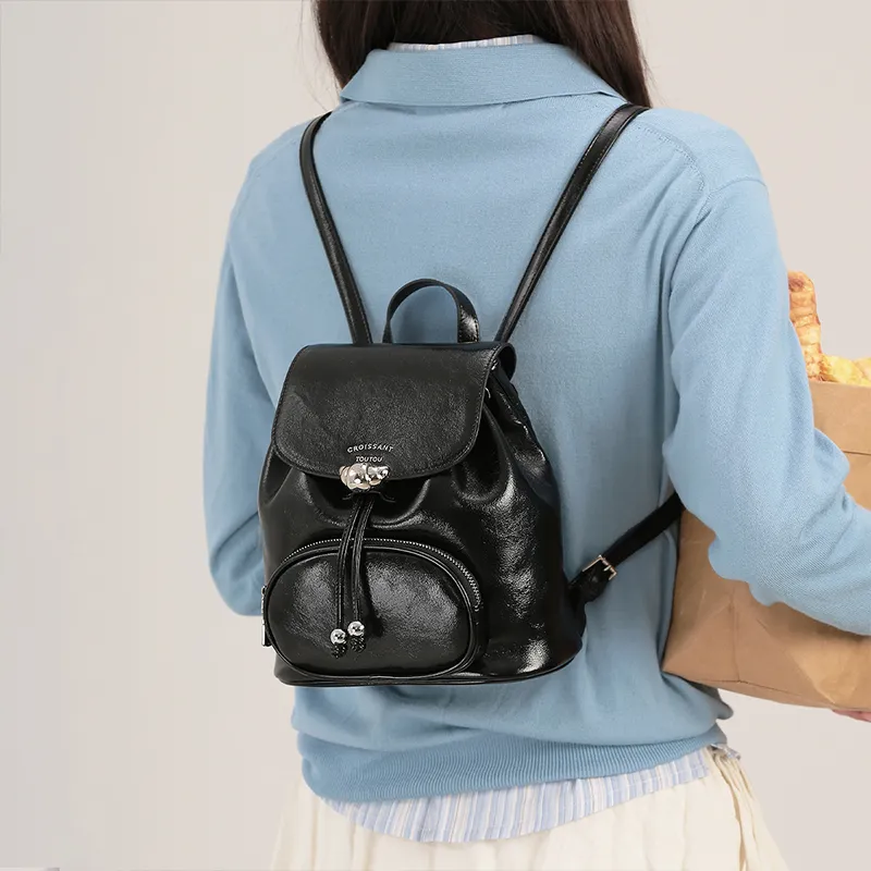 TOUTOU Fabric With Synthetic Leather Backpack Medium Size Women's Chocolate Brown-6