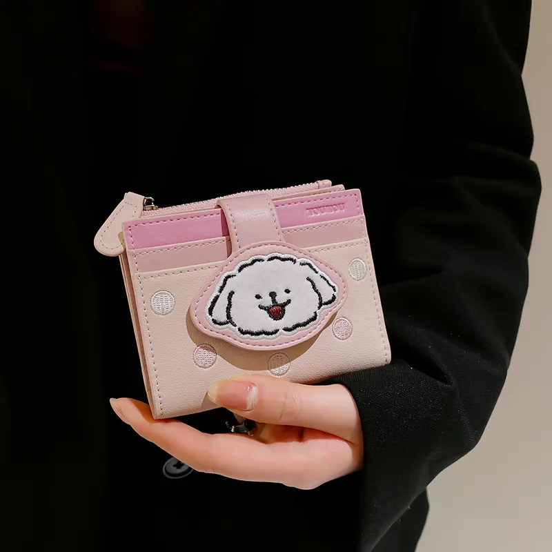 TOUTOU Maltese Collaboration Cow Leather Wallet Regular Women's Strawberry Pink/Milk Tea Apricot-6