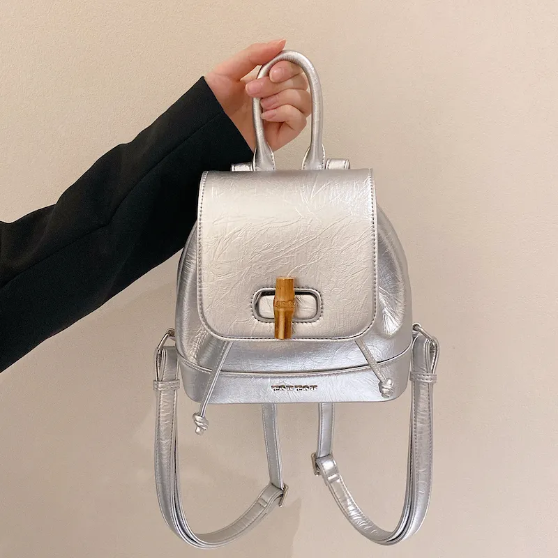 TOUTOU PU Backpack Handbag Medium Size Women's Cream White/Raw Chocolate-6