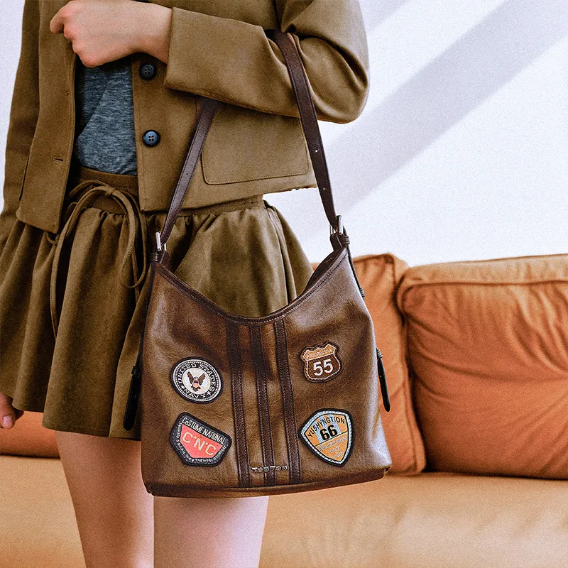 TOUTOU PU Shoulder Bag Medium Size Women's Hazelnut Toffee Brown-5