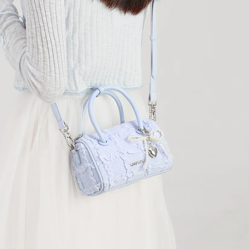 TOUTOU Fabric Handbag Regular Women's White/Blue-8