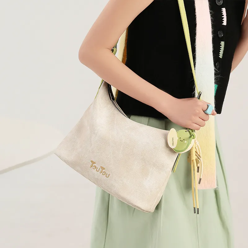 TOUTOU Synthetic Leather Shoulder Bag, Crossbody Bag Regular Women's Cream White-4