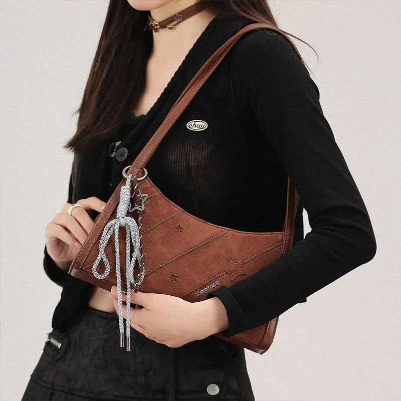 TOUTOU Synthetic Leather Shoulder Bag Medium Size Women's Stars Brown Sand-7