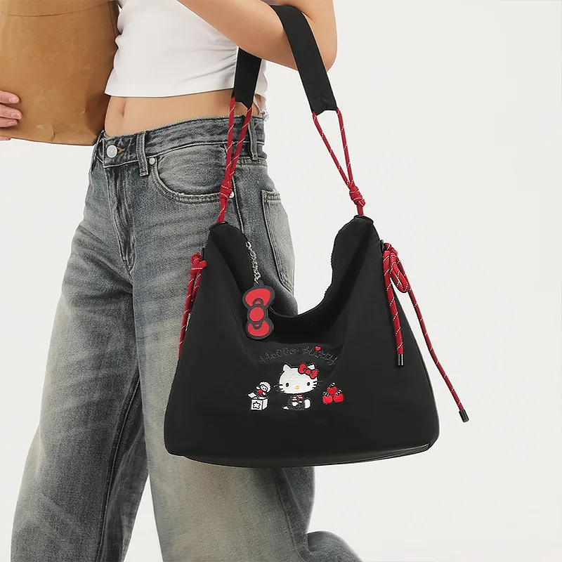 TOUTOU Hello Kitty Collaboration Hello Kitty Fabric Shoulder Bag Regular Women's Black/White-3