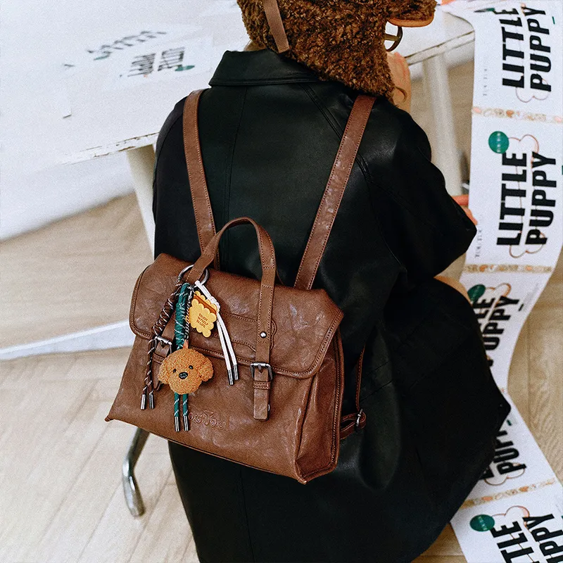 TOUTOU Synthetic Leather Backpack Regular Women's Chocolate Brown-1