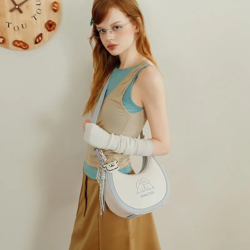 TOUTOU Line Puppy Co branded Model Synthetic Leather Crossbody Bag, Shoulder Bag Regular Women's Cream White-2