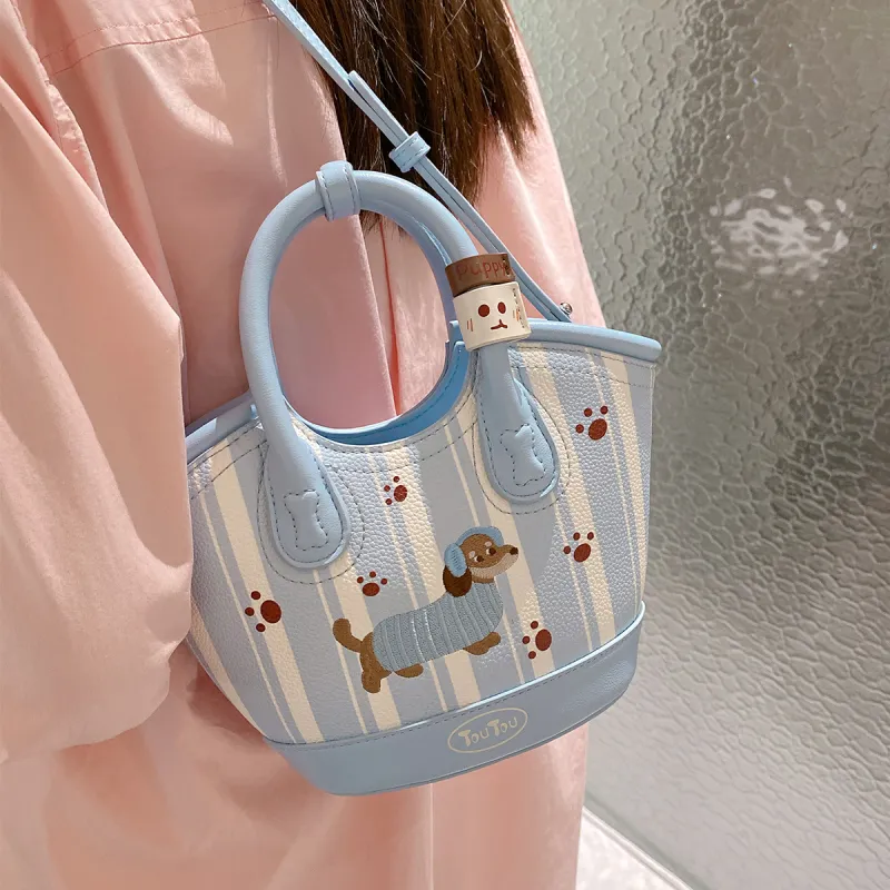 TOUTOU Synthetic Leather Handbag Regular Women's Strawberry Pink/Sea Salt Blue-6