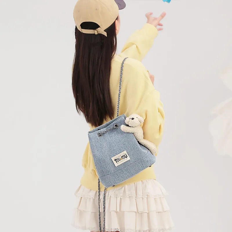 TOUTOU Fabric Backpack Women's Denim Blue-2