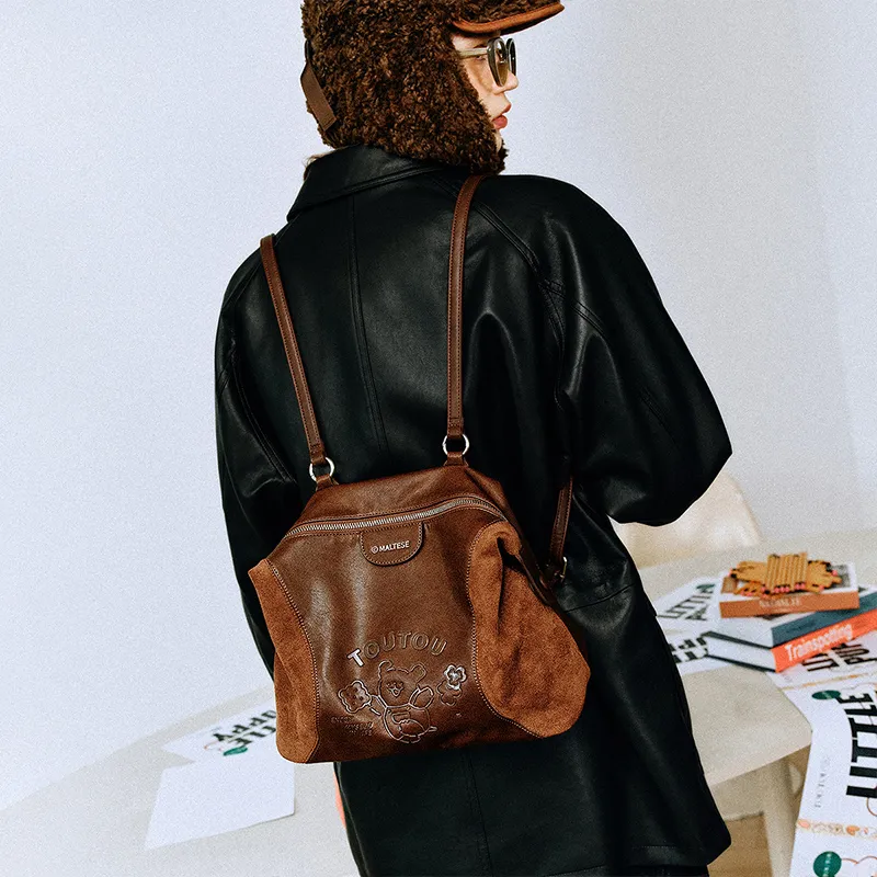 TOUTOU Maltese Collaboration Synthetic Leather Backpack Regular Women's Chocolate Brown-4