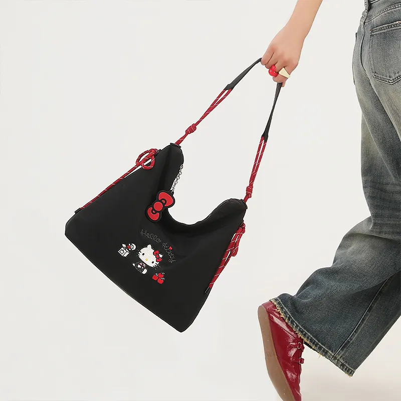 TOUTOU Hello Kitty Collaboration Hello Kitty Fabric Shoulder Bag Regular Women's Black/White-2