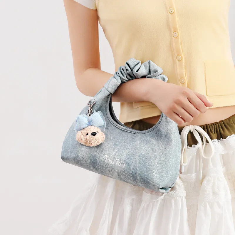 TOUTOU Synthetic Leather Handbag Regular Women's Denim Blue-3