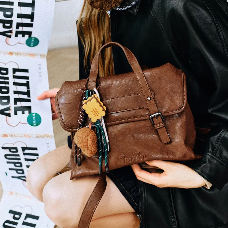 TOUTOU Synthetic Leather Backpack Regular Women's Chocolate Brown-4