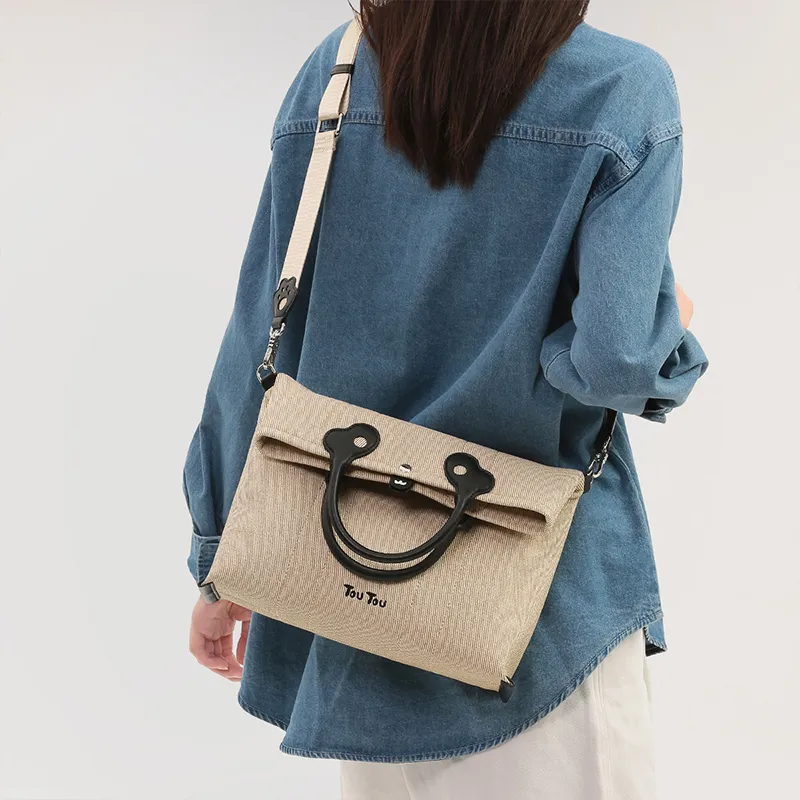 TOUTOU PU Canvas Bag, Crossbody Bag Large Size Women's Warm Apricot-5