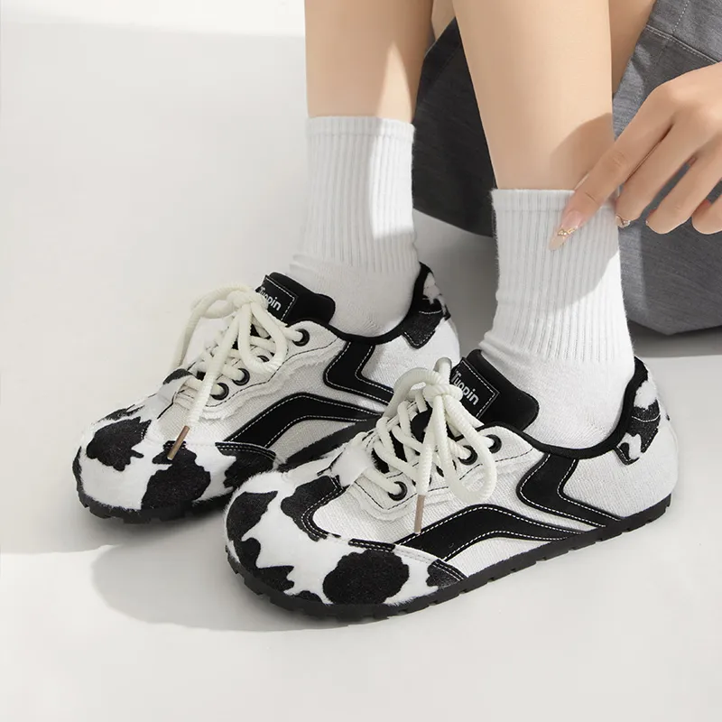 TUOPIN Zoo Series Crazy Zoo Slip Resistant Lightweight Support Low Top Skateboard Shoes Women's Cow/Leopard Print-7