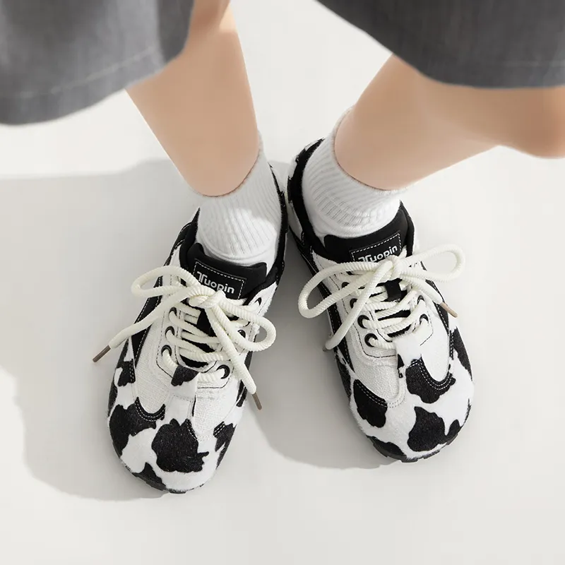 TUOPIN Zoo Series Crazy Zoo Slip Resistant Lightweight Support Low Top Skateboard Shoes Women's Cow/Leopard Print-8