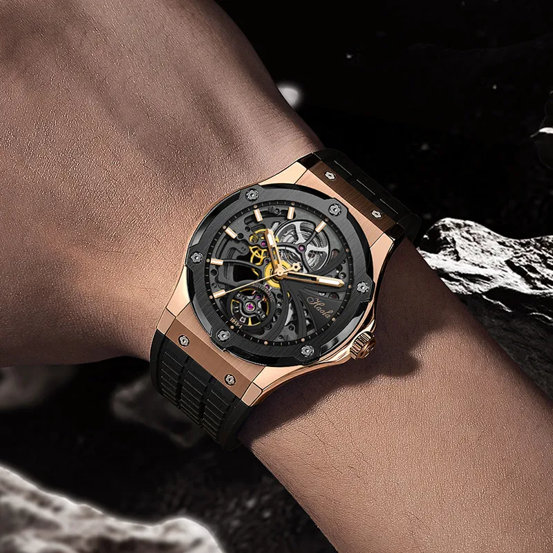 HaofaTourbillon Automatic Mechanical Movement Watch Men's Watches Black Dial 1913-1-1
