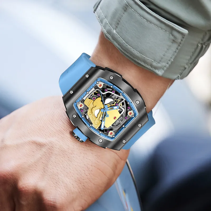 HaofaTourbillon Mechanical Movement Rubber Strap Watch Men's Watches Black Dial-10