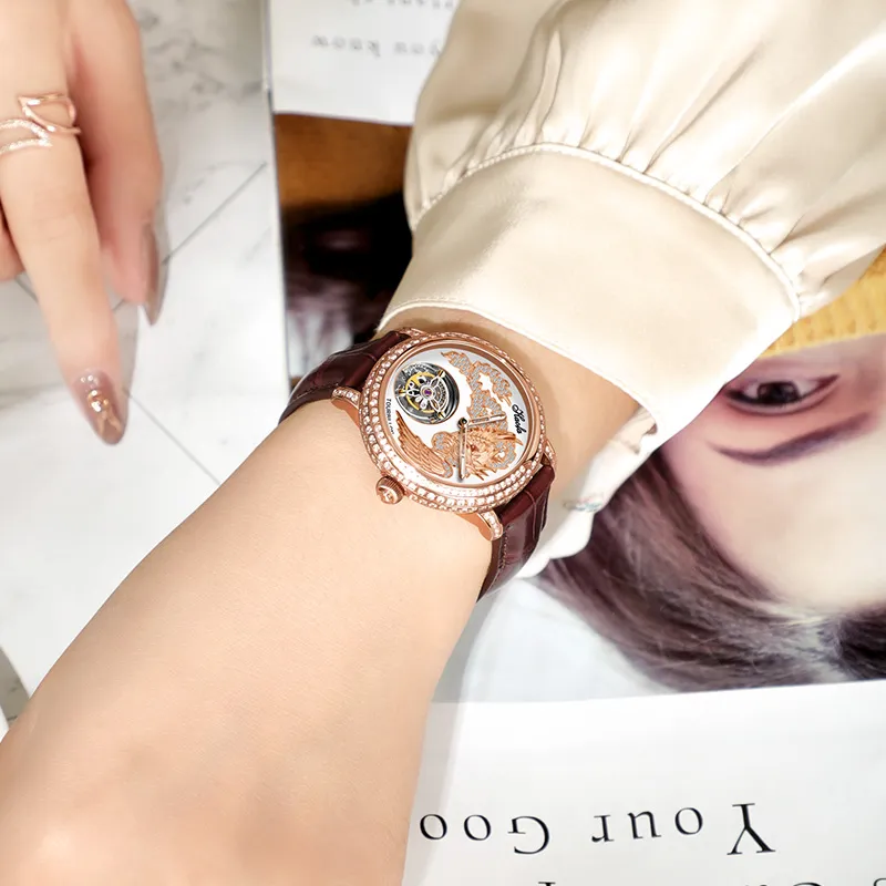 HaofaTourbillon 1802 Manual Mechanical Movement Watch Women's Watch White Dial-5