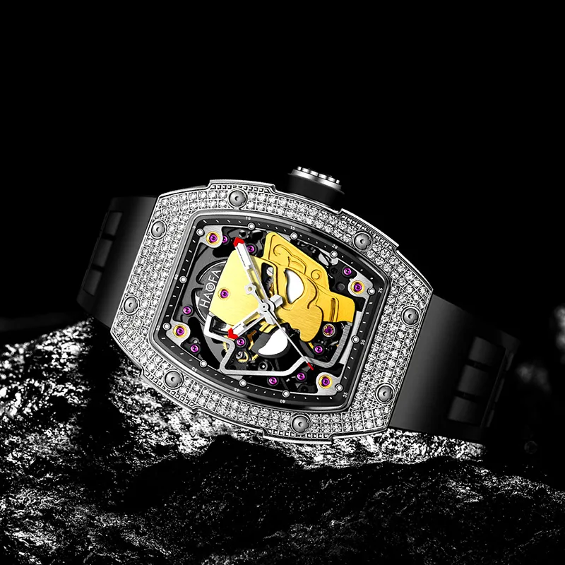 HaofaTourbillon Automatic Mechanical Movement Rubber Strap Watch Men's Watches Cut-Out Dial-4