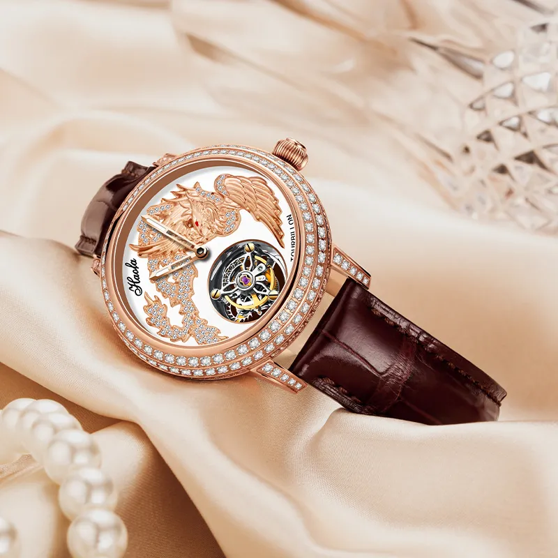 HaofaTourbillon 1802 Manual Mechanical Movement Watch Women's Watch White Dial-3