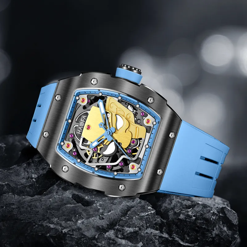 HaofaTourbillon Mechanical Movement Rubber Strap Watch Men's Watches Black Dial-12