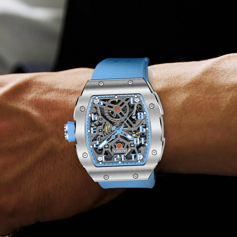 HaofaTourbillon Automatic Mechanical Movement Rubber Strap Watch Men's Watches Cut-Out Dial 1923A-A-5