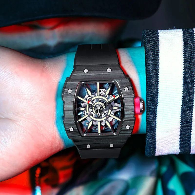 HaofaTourbillon Mechanical Movement Rubber Strap Watch Men's Watches Cut-Out Dial-13
